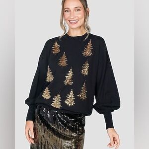 NWT Express Sequin Tree Embellished Crew Neck Sweater - size Medium